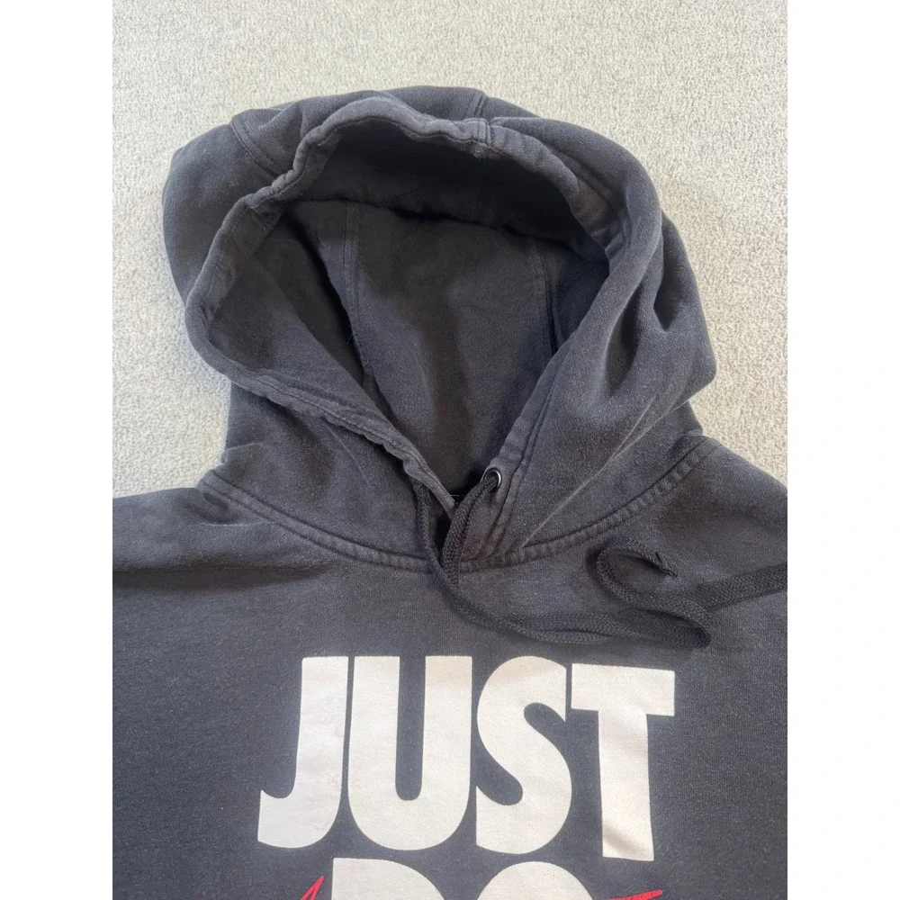 Nike‎ Just Do It Hoodie Black Vintage Style Distressed Swoosh Men's Size M Retro